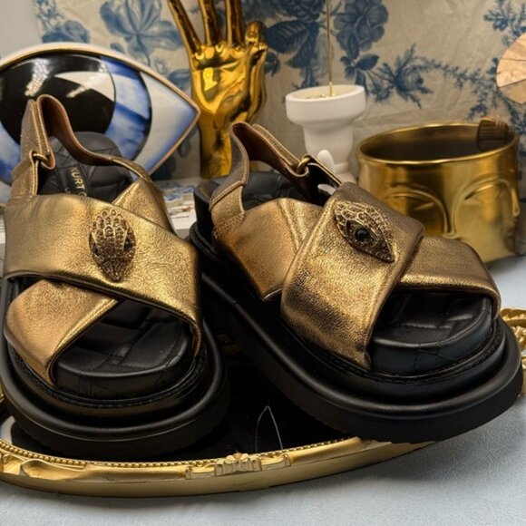 🆕 KURT GEIGER LONDON 🧿 NWOB Orson Cross Strap Sandal, Gold Bronze - Sz 38 7.5 - Picture 4 of 16